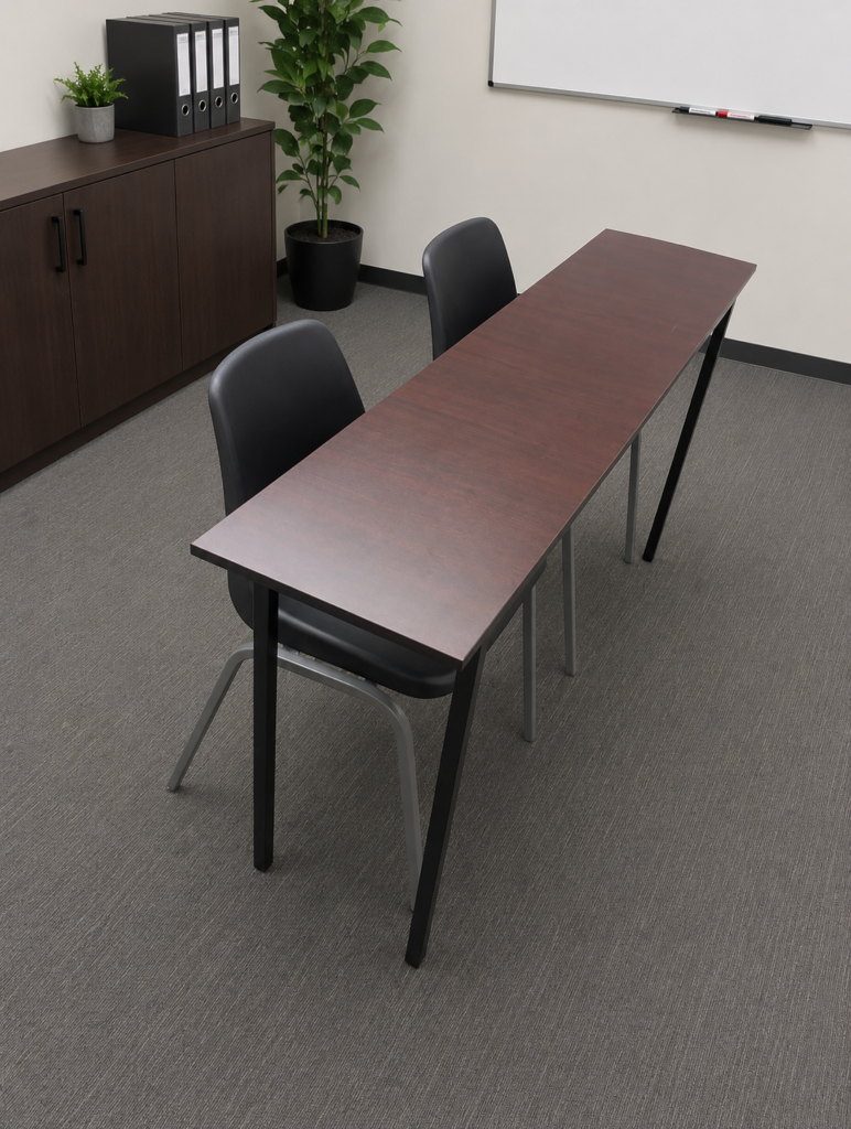 Classroom style training desk layout for workshops and courses